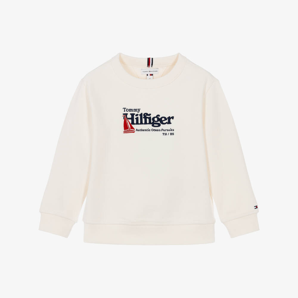 Tommy Hilfiger-Boys Ivory Cotton Piqué Sweatshirt with Embroidery | Childrensalon