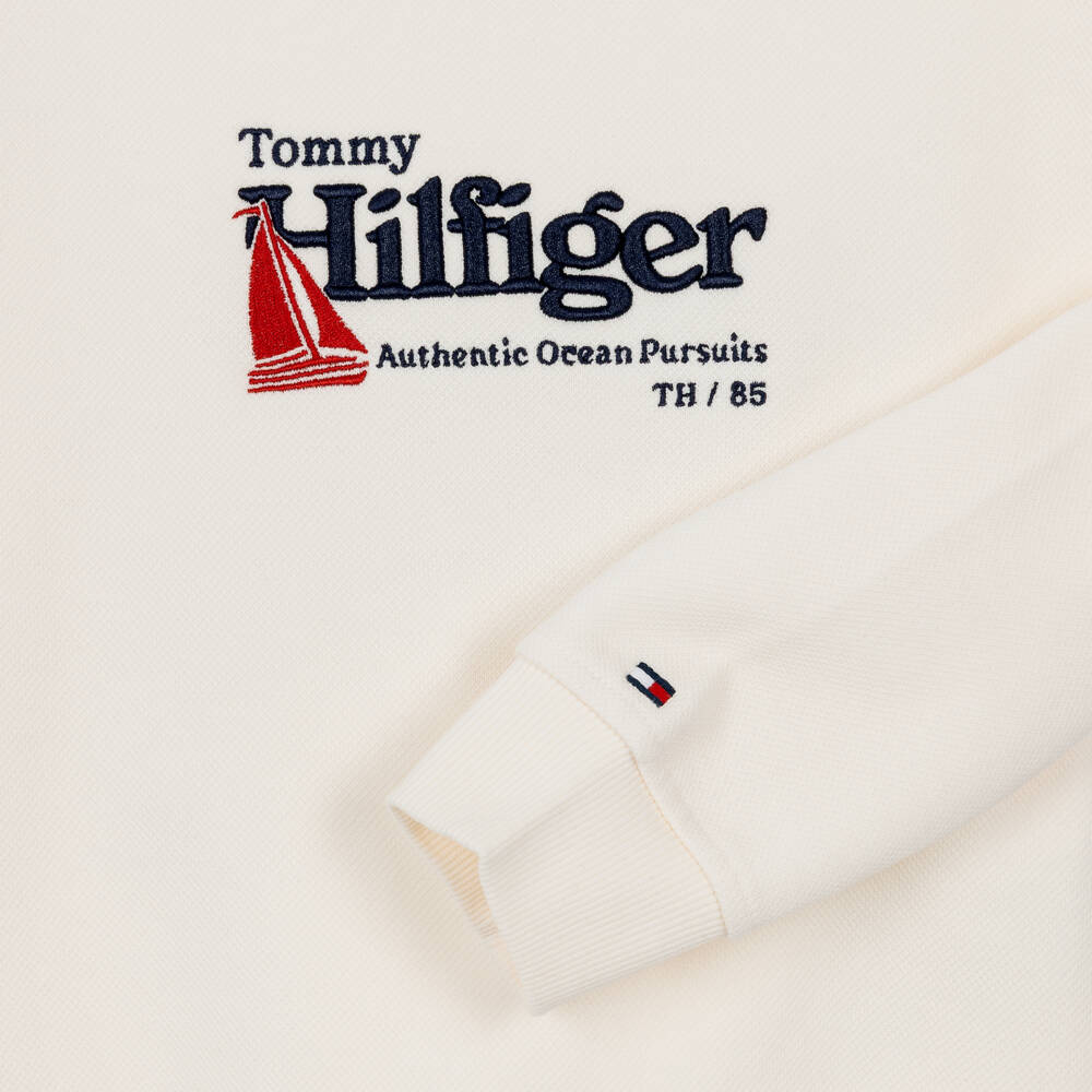 Tommy Hilfiger-Boys Ivory Cotton Piqué Sweatshirt with Embroidery | Childrensalon