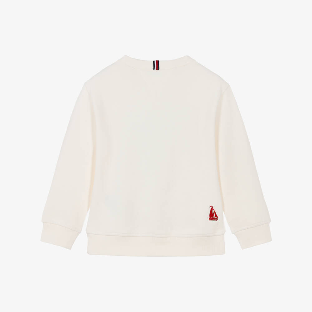 Tommy Hilfiger-Boys Ivory Cotton Piqué Sweatshirt with Embroidery | Childrensalon