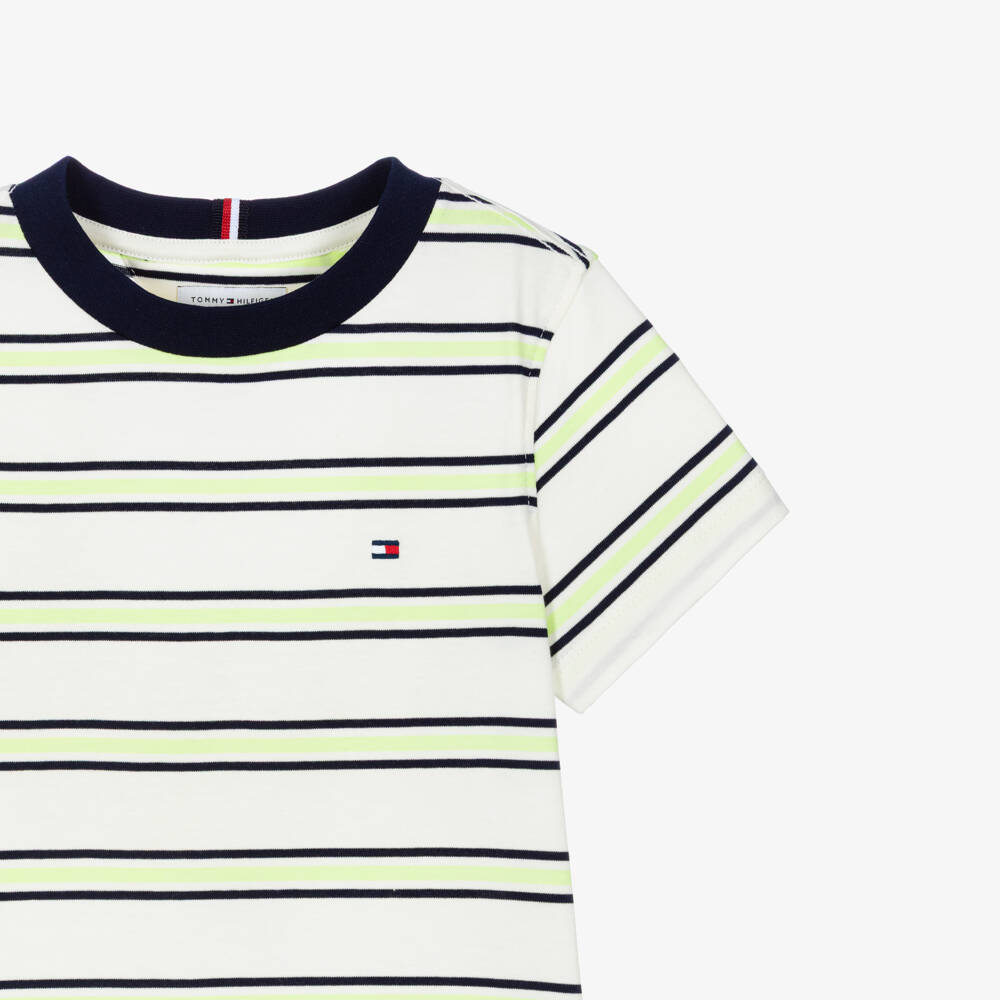 Tommy Hilfiger-Boys Ivory Cotton T-Shirt with Bold Stripes | Childrensalon