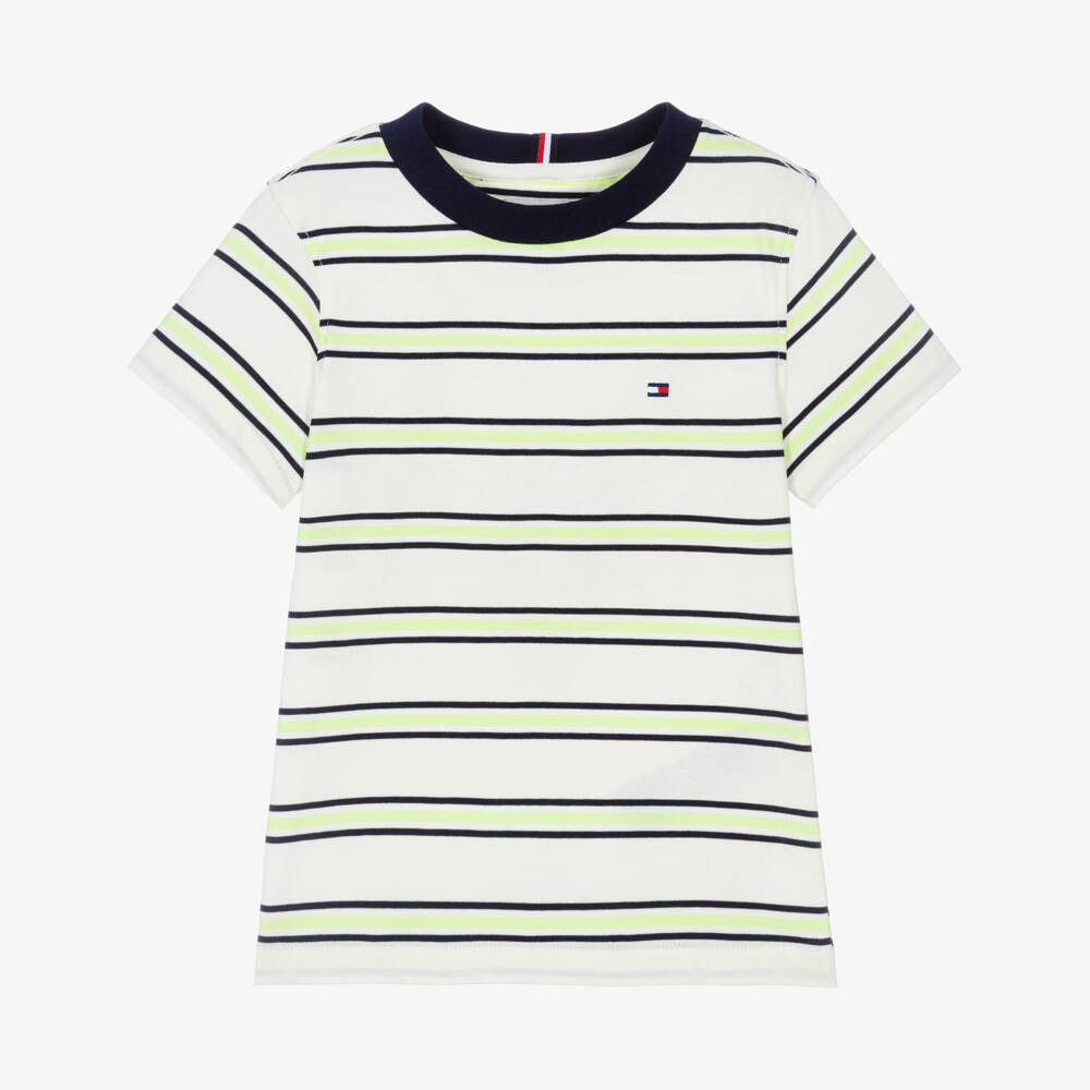 Tommy Hilfiger-Boys Ivory Cotton T-Shirt with Bold Stripes | Childrensalon
