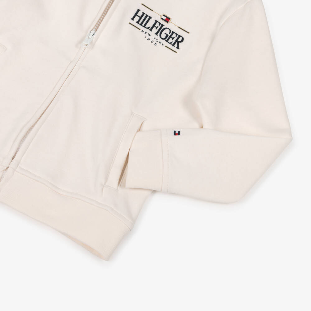 Tommy Hilfiger-هودي بسحاب قطن لون عاجي للأولاد | Childrensalon