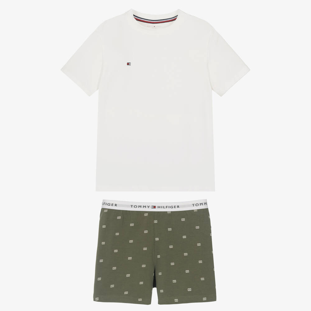 Tommy Hilfiger-Boys Ivory & Green Cotton Jersey Pyjamas | Childrensalon