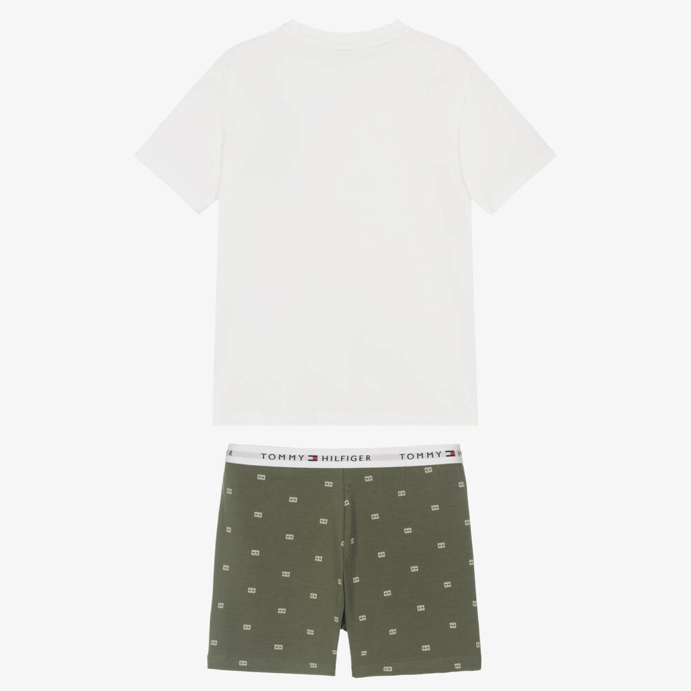 Tommy Hilfiger-Boys Ivory & Green Cotton Jersey Pyjamas | Childrensalon