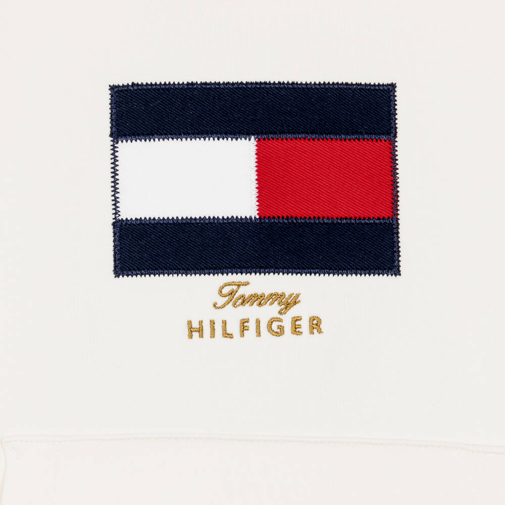 Tommy Hilfiger-Boys Ivory Hoodie with Flag Appliqué | Childrensalon
