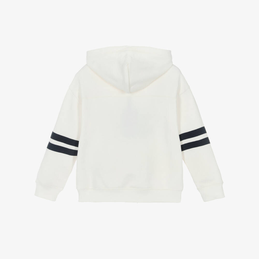 Tommy Hilfiger-Boys Ivory Mixed Logo Cotton Jersey Hoodie | Childrensalon
