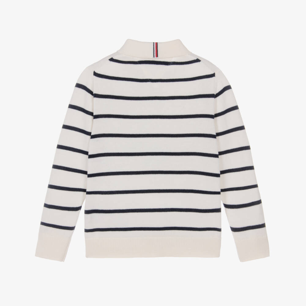 Tommy Hilfiger-Свитер поло кремово-синий в полоску из хлопка для мальчиков | Childrensalon