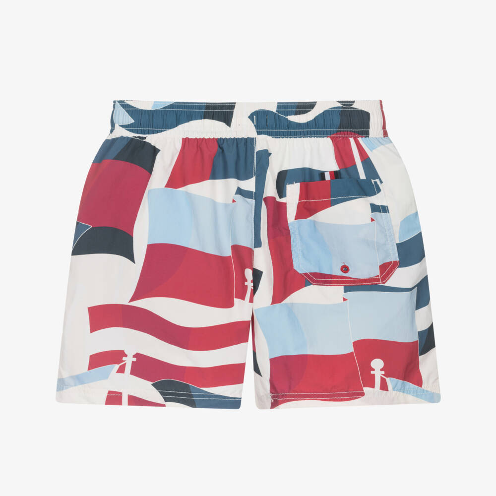 Tommy Hilfiger-Boys Ivory Swim Shorts with Vintage Flag Print | Childrensalon