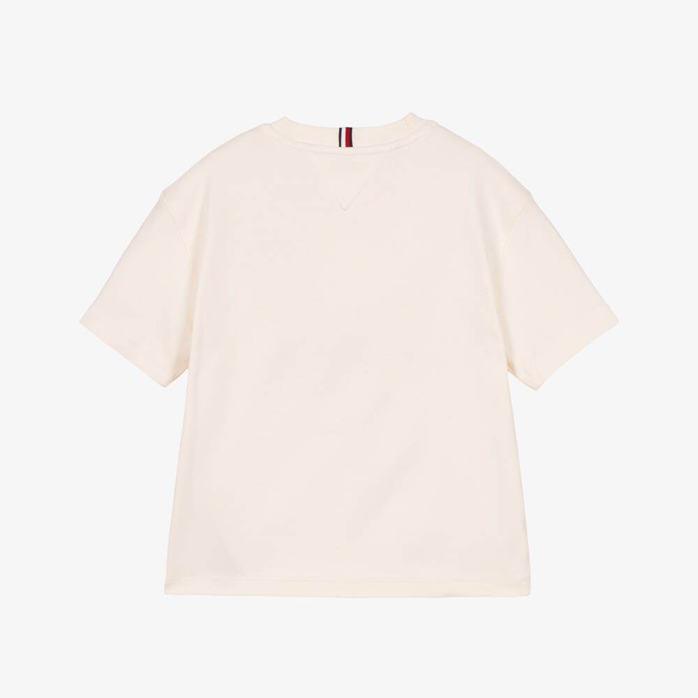 Tommy Hilfiger-Boys Ivory T-Shirt with Patch Logo | Childrensalon