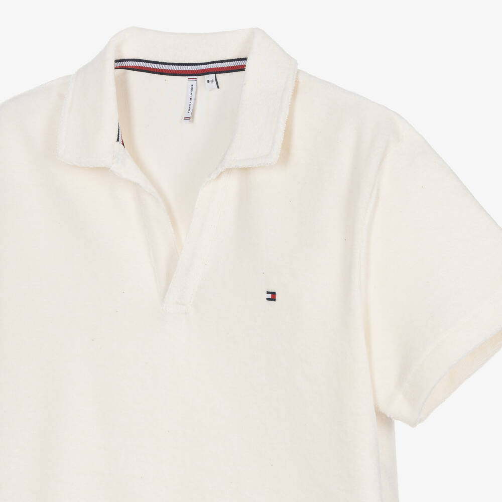 Tommy Hilfiger-Boys Ivory Towelling Short Sleeved Polo Shirt | Childrensalon