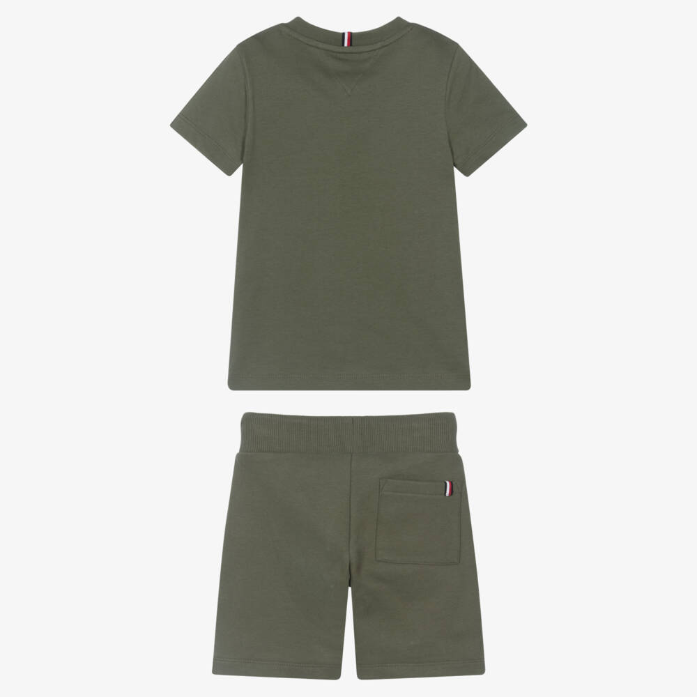 Tommy Hilfiger-Boys Khaki Green Cotton Shorts Set | Childrensalon