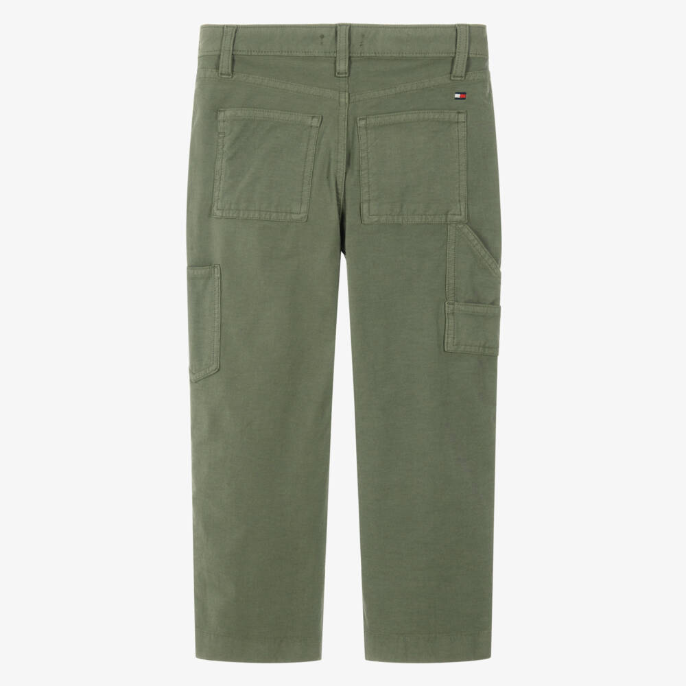 Tommy Hilfiger-Boys Khaki Green Relaxed Fit Trousers with Carpenter Pocket | Childrensalon
