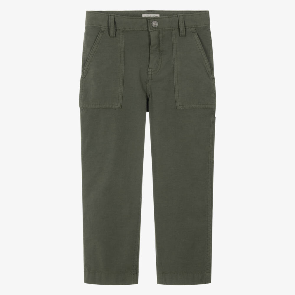 Tommy Hilfiger-Boys Khaki Green Relaxed Fit Trousers with Carpenter Pocket | Childrensalon
