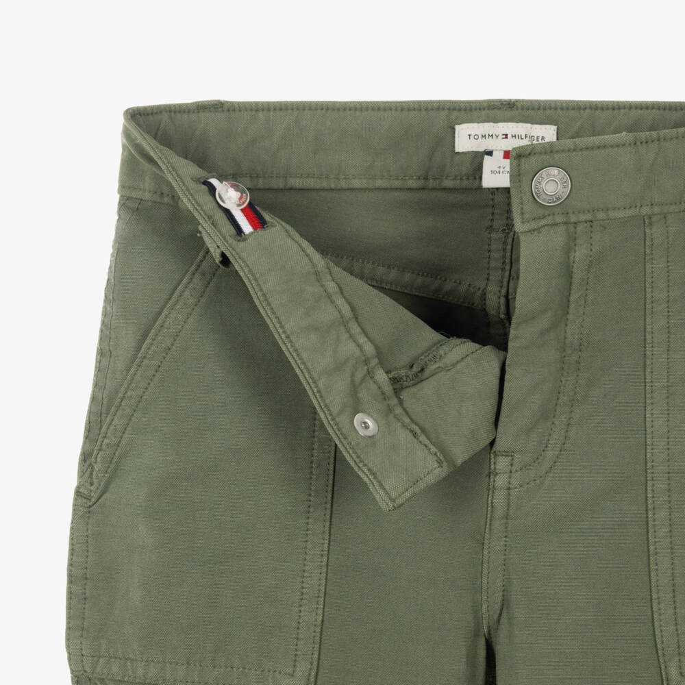 Tommy Hilfiger-Boys Khaki Green Relaxed Fit Trousers with Carpenter Pocket | Childrensalon