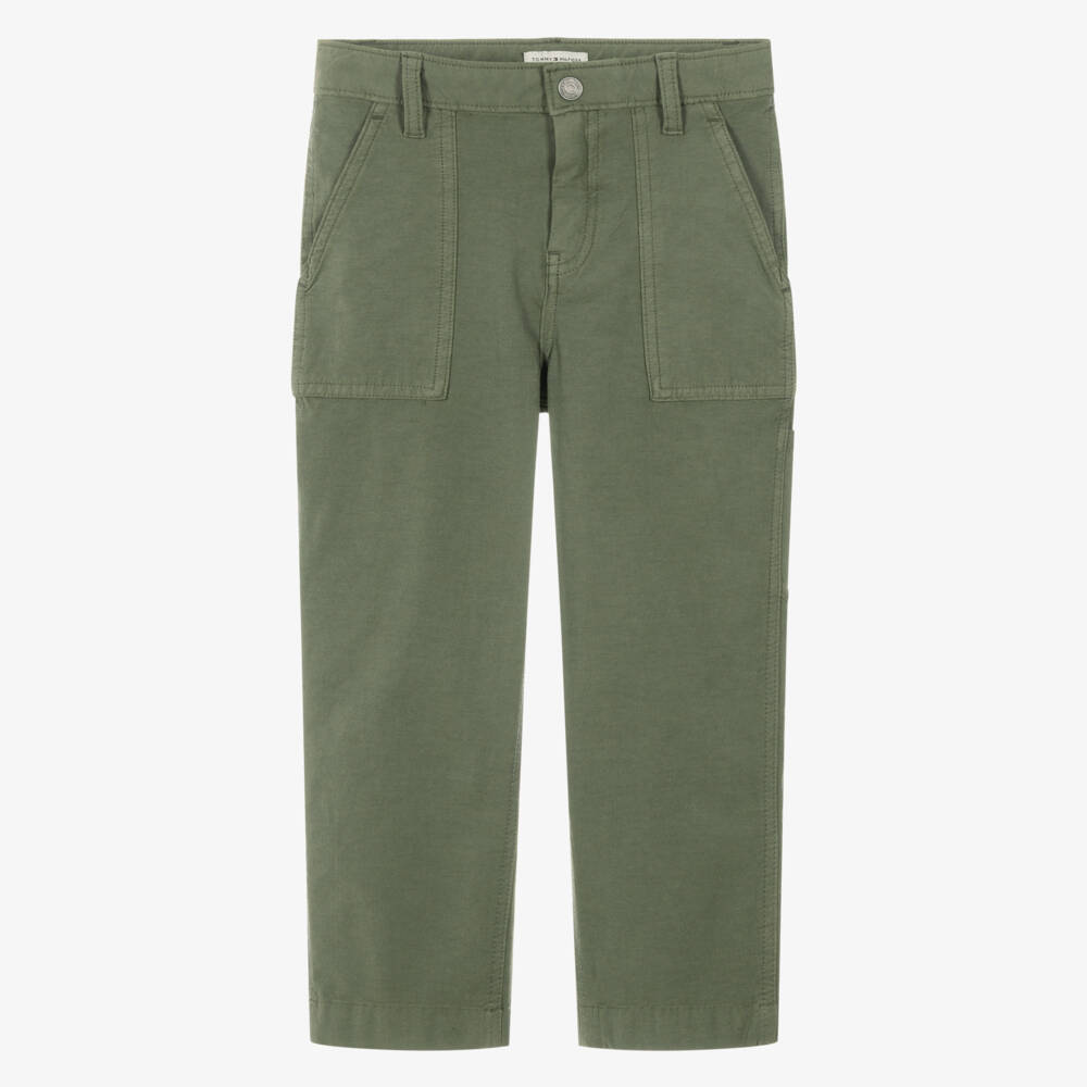 Tommy Hilfiger-Boys Khaki Green Relaxed Fit Trousers with Carpenter Pocket | Childrensalon
