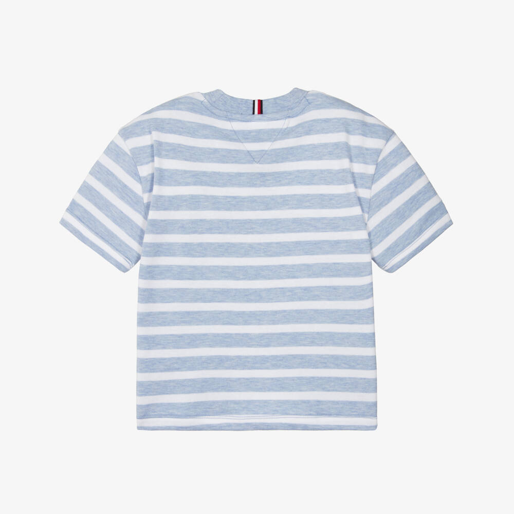 Tommy Hilfiger-Boys Light Blue & White Striped T-Shirt | Childrensalon