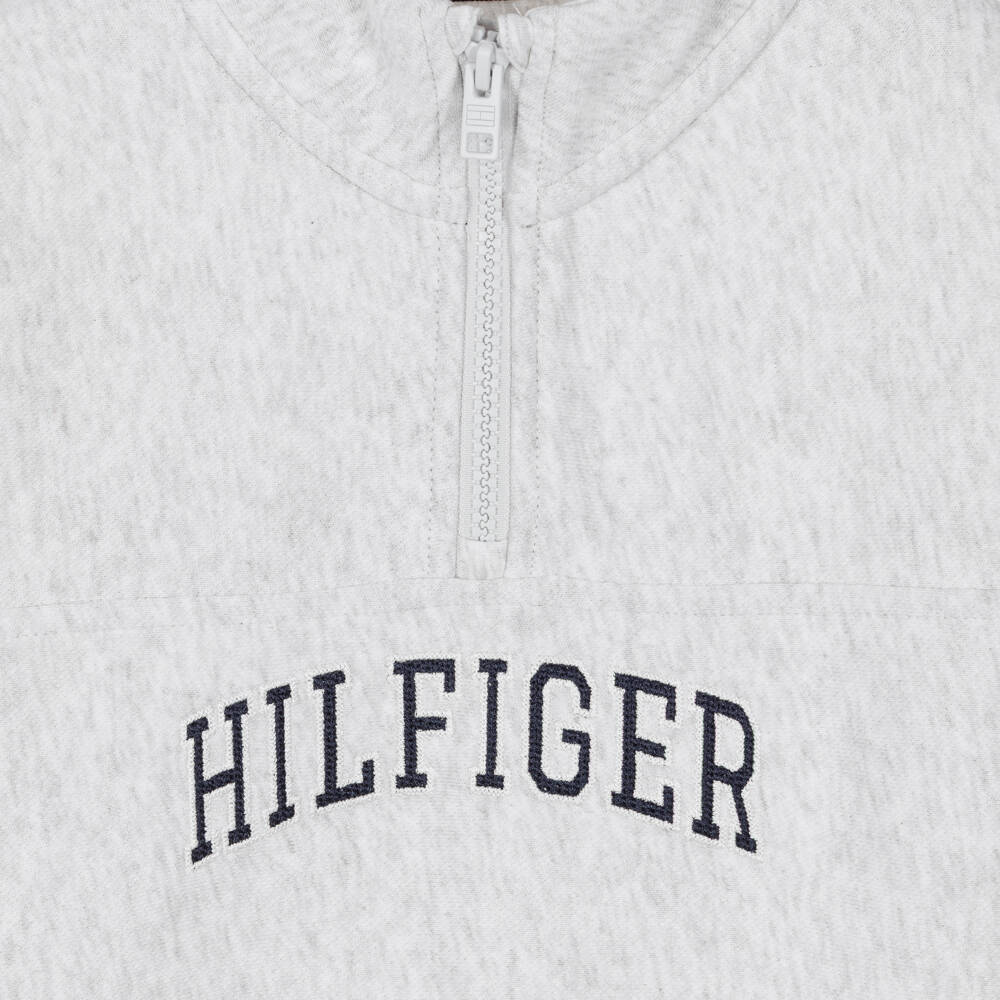 Tommy Hilfiger-Boys Light Grey Quarter-Zip Varsity Logo Sweatshirt | Childrensalon