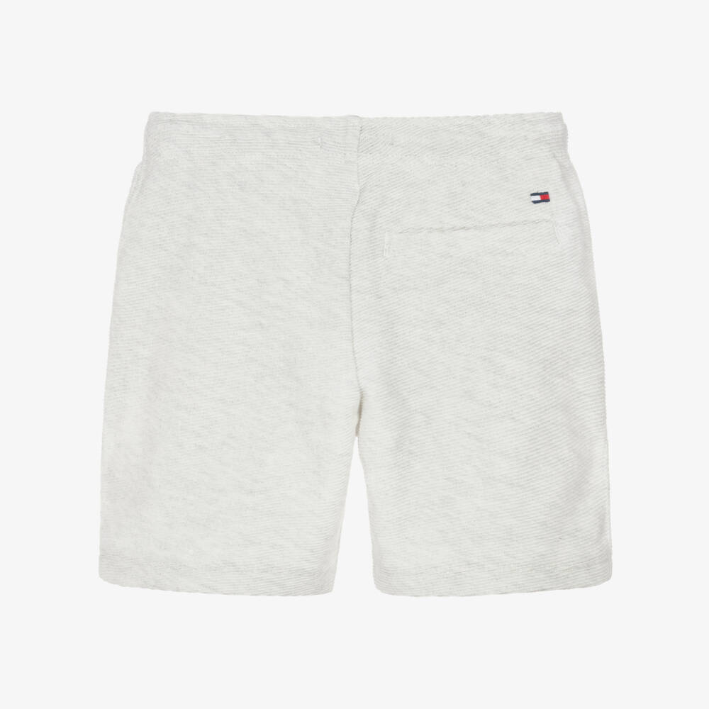 Tommy Hilfiger-Boys Light Grey Ribbed Jersey Shorts | Childrensalon