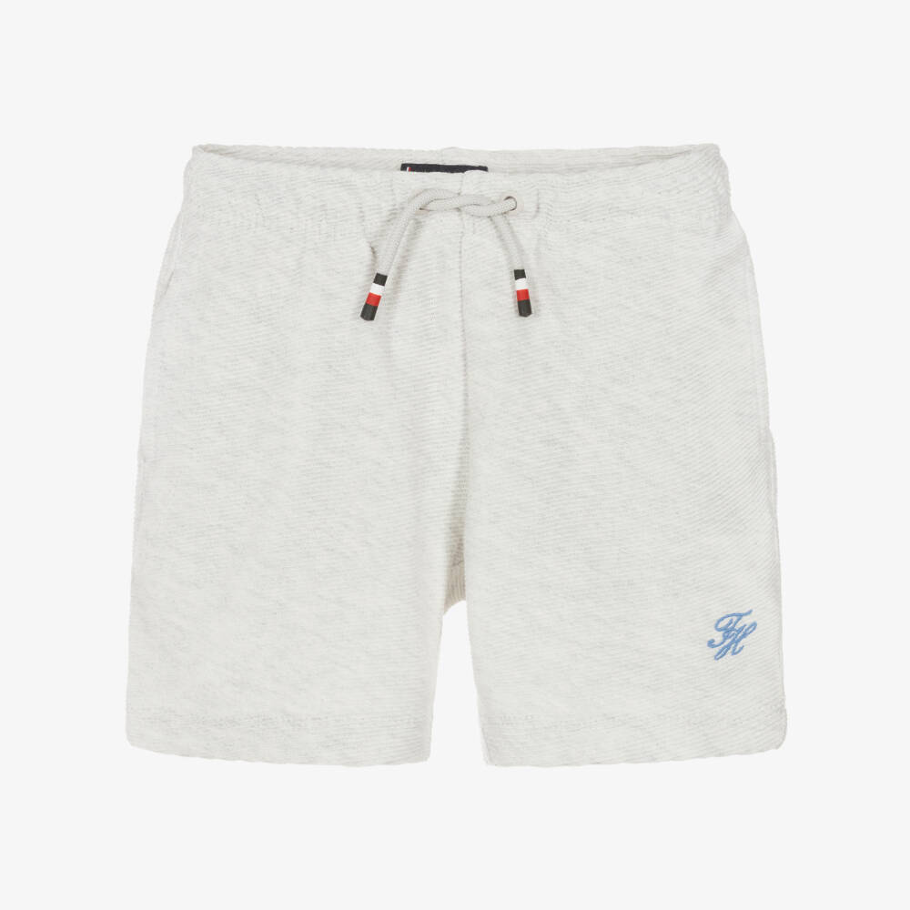 Tommy Hilfiger-Boys Light Grey Ribbed Jersey Shorts | Childrensalon