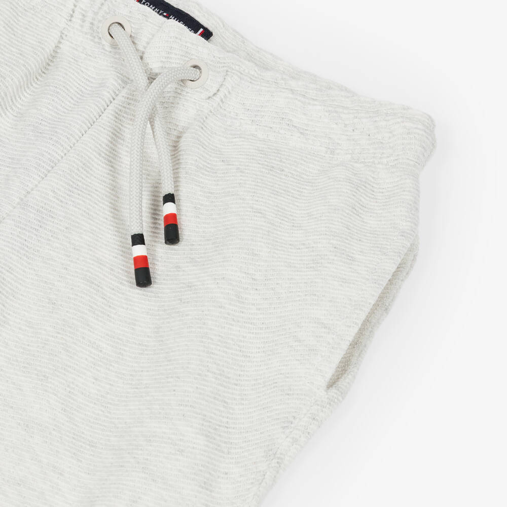 Tommy Hilfiger-Boys Light Grey Ribbed Jersey Shorts | Childrensalon