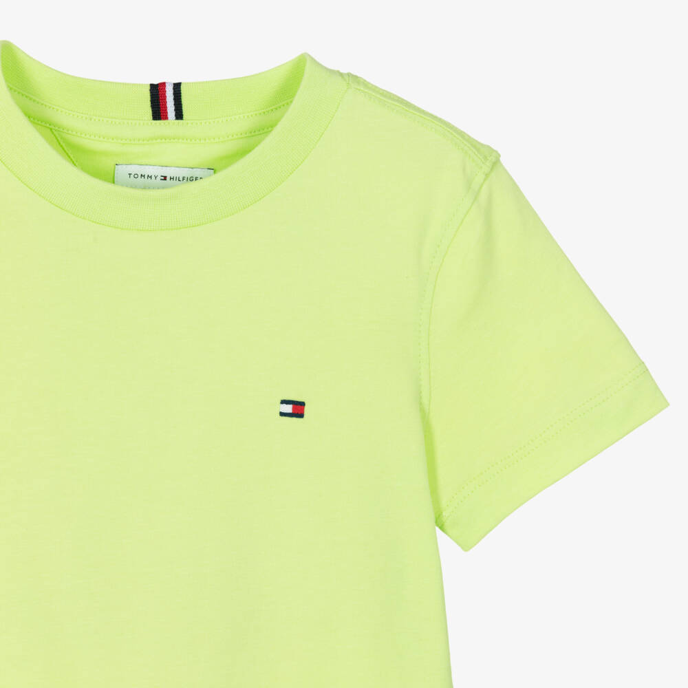 Tommy Hilfiger-Boys Lime Green Cotton Crew Neck T-Shirt | Childrensalon