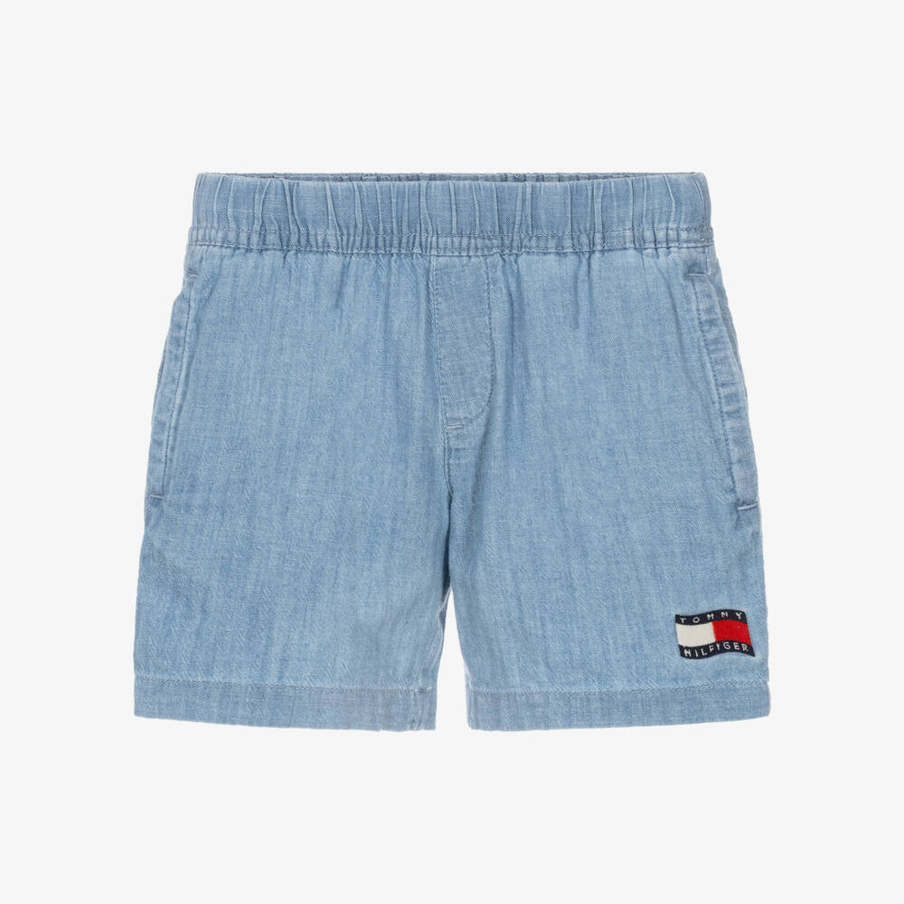 Tommy Hilfiger-Boys Mid Blue Denim Wavy Flag Shorts | Childrensalon