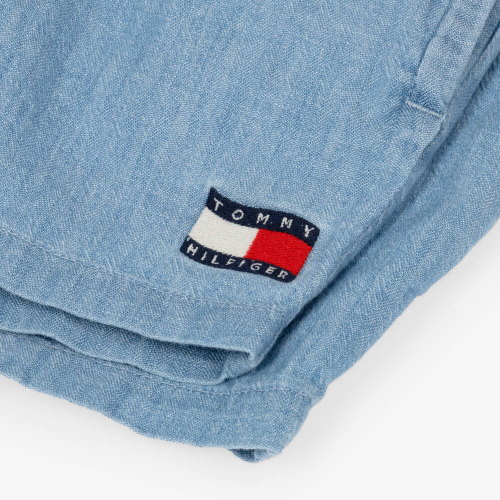 Tommy Hilfiger-Boys Mid Blue Denim Wavy Flag Shorts | Childrensalon