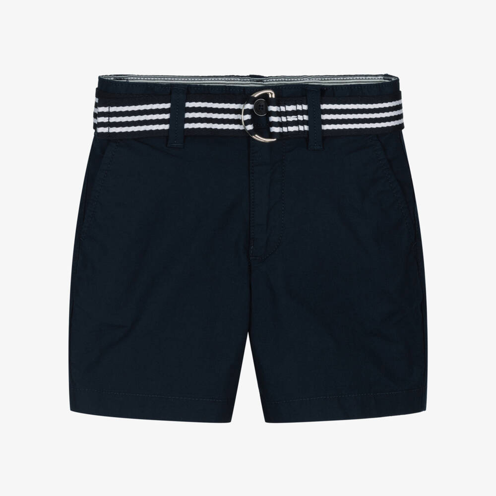 Tommy Hilfiger-Boys Navy Blue Belted Chino Shorts | Childrensalon