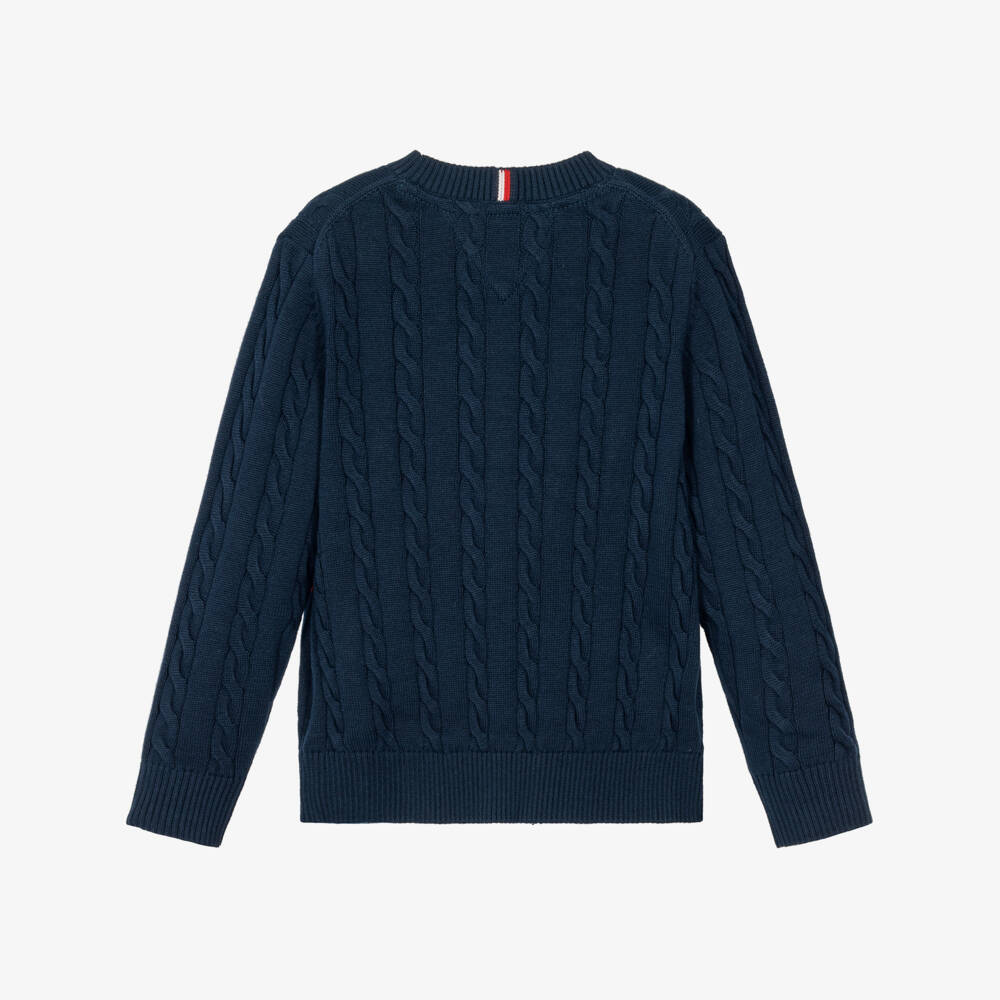 Tommy Hilfiger-Boys Navy Blue Cable Knit Flag Sweater | Childrensalon