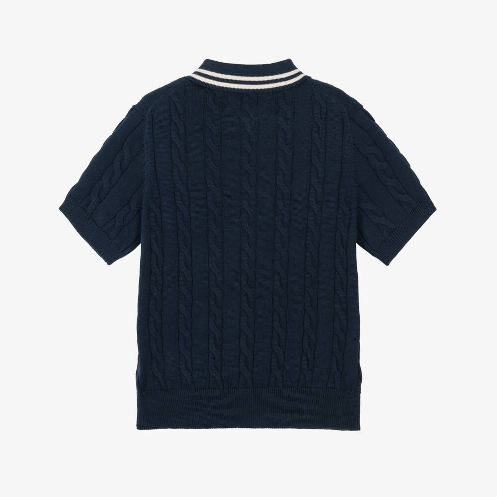Tommy Hilfiger-Boys Navy Blue Cable Knit Polo Shirt | Childrensalon