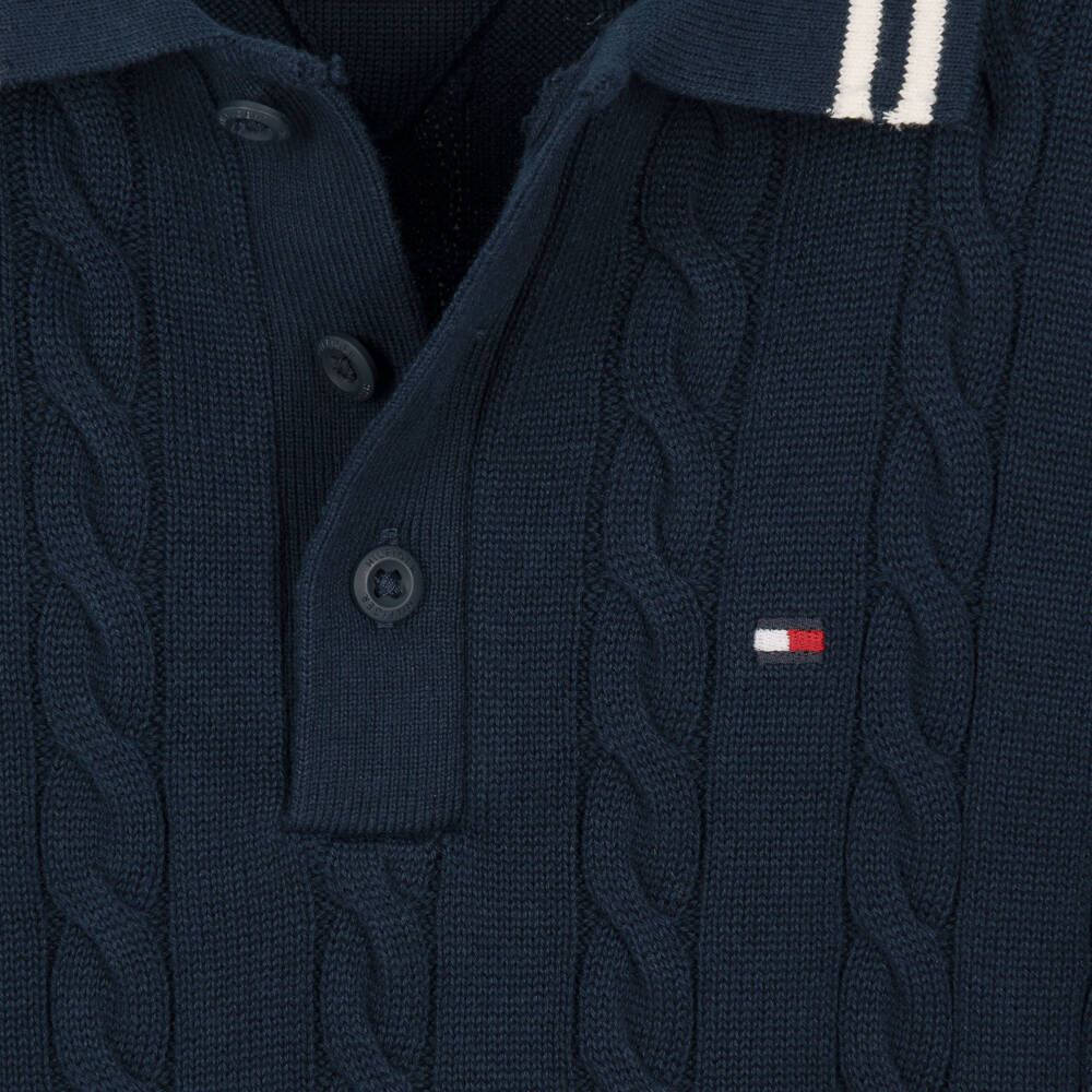 Tommy Hilfiger-Boys Navy Blue Cable Knit Polo Shirt | Childrensalon