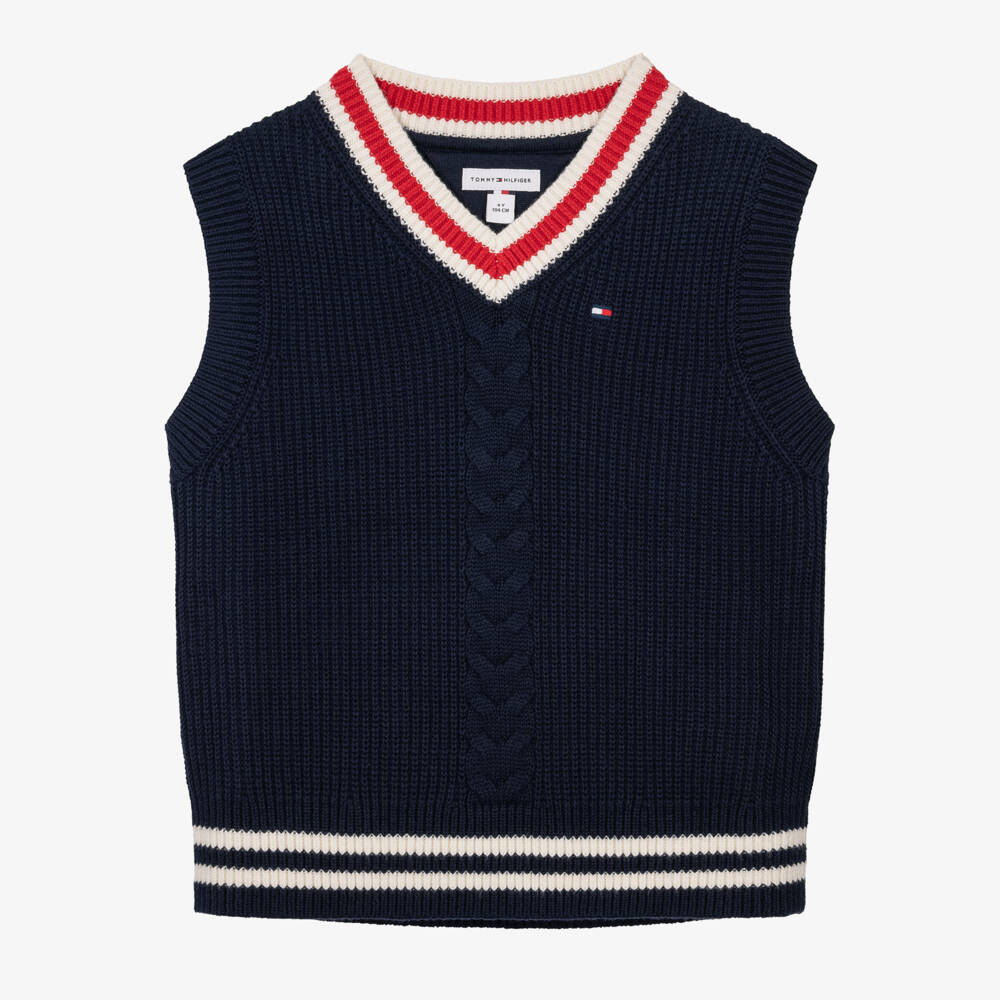 Tommy Hilfiger-Boys Navy Blue Cable Knit Slipover | Childrensalon