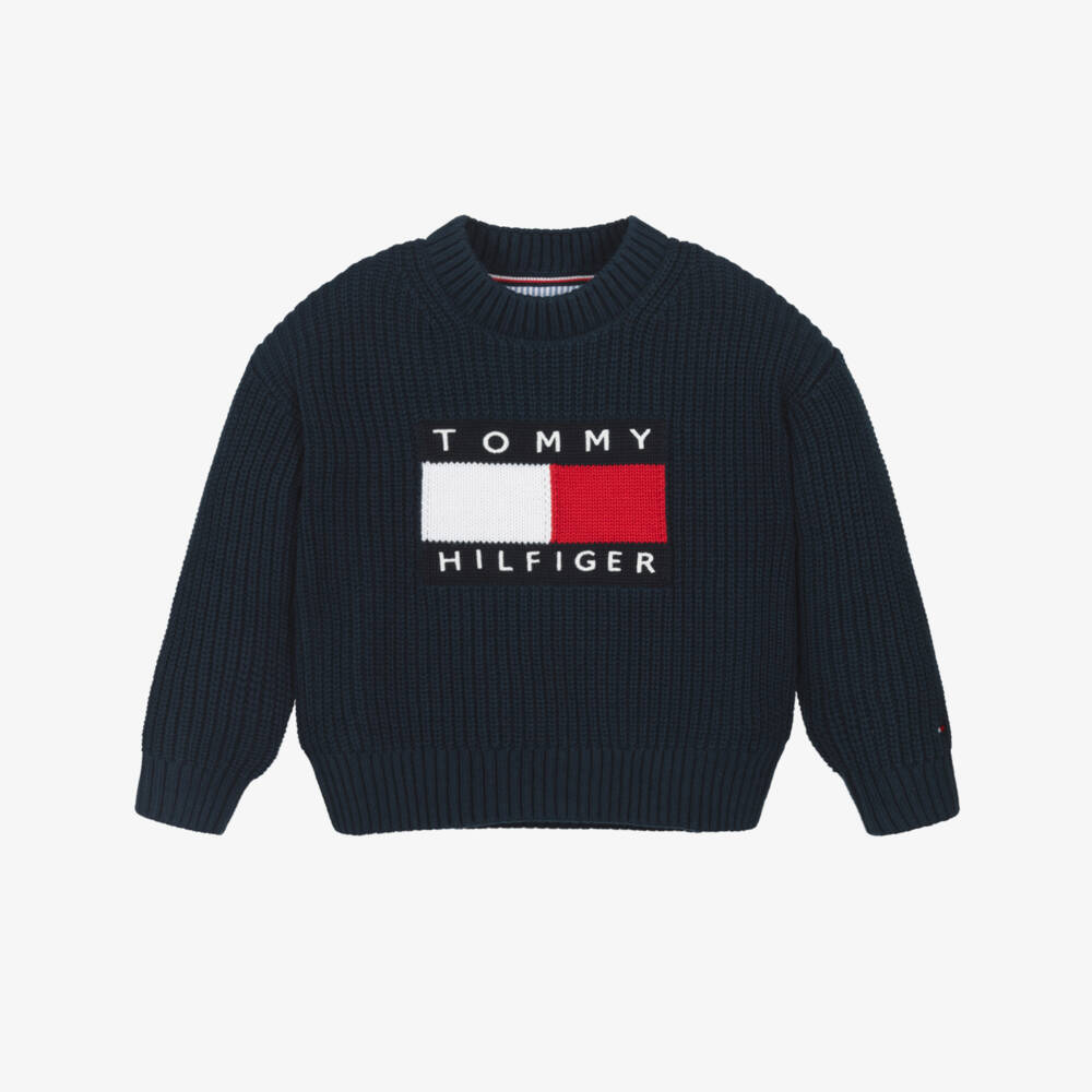 Tommy Hilfiger-Boys Navy Blue Chunky Knit Heritage Flag Sweater | Childrensalon