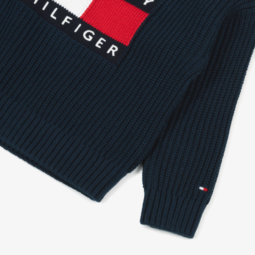 Tommy Hilfiger-Boys Navy Blue Chunky Knit Heritage Flag Sweater | Childrensalon