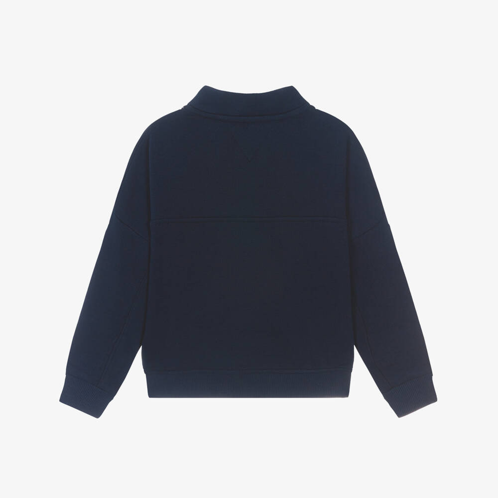 Tommy Hilfiger-Boys Navy Blue Cotton 1/4 Zip Sweatshirt with Varsity Logo | Childrensalon