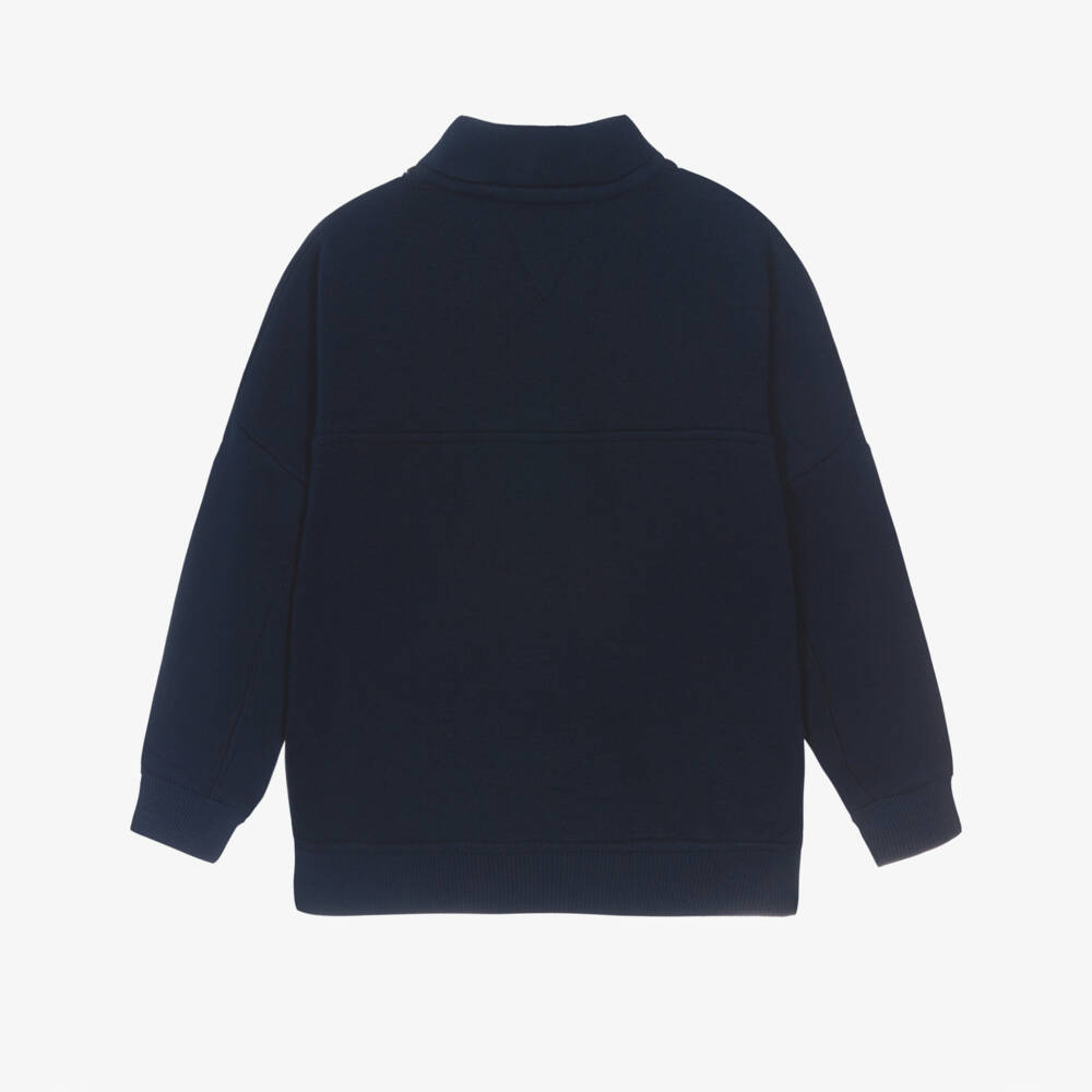Tommy Hilfiger-Boys Navy Blue Cotton 1/4 Zip Sweatshirt with Varsity Logo | Childrensalon