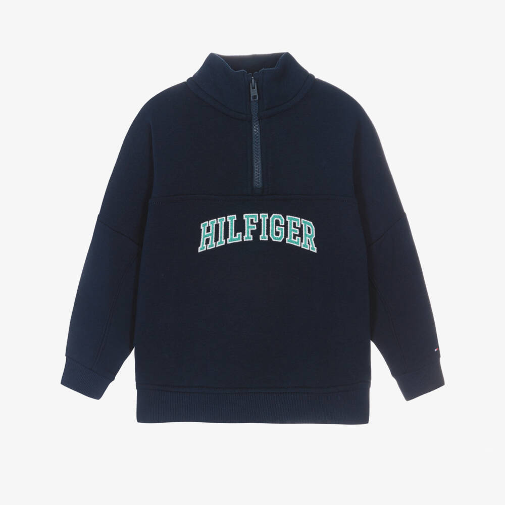 Tommy Hilfiger-سويتشيرت قطن بشعار فارسيتي لون كحلي للأولاد | Childrensalon