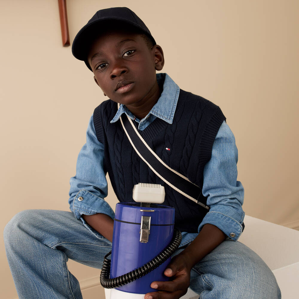 Tommy Hilfiger-Boys Navy Blue Cotton Cable Knit Slipover | Childrensalon