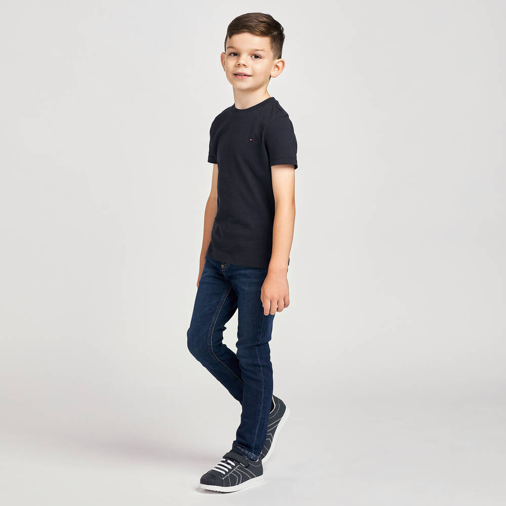 Tommy Hilfiger-Boys Navy Blue Cotton Flag Logo T-Shirt | Childrensalon