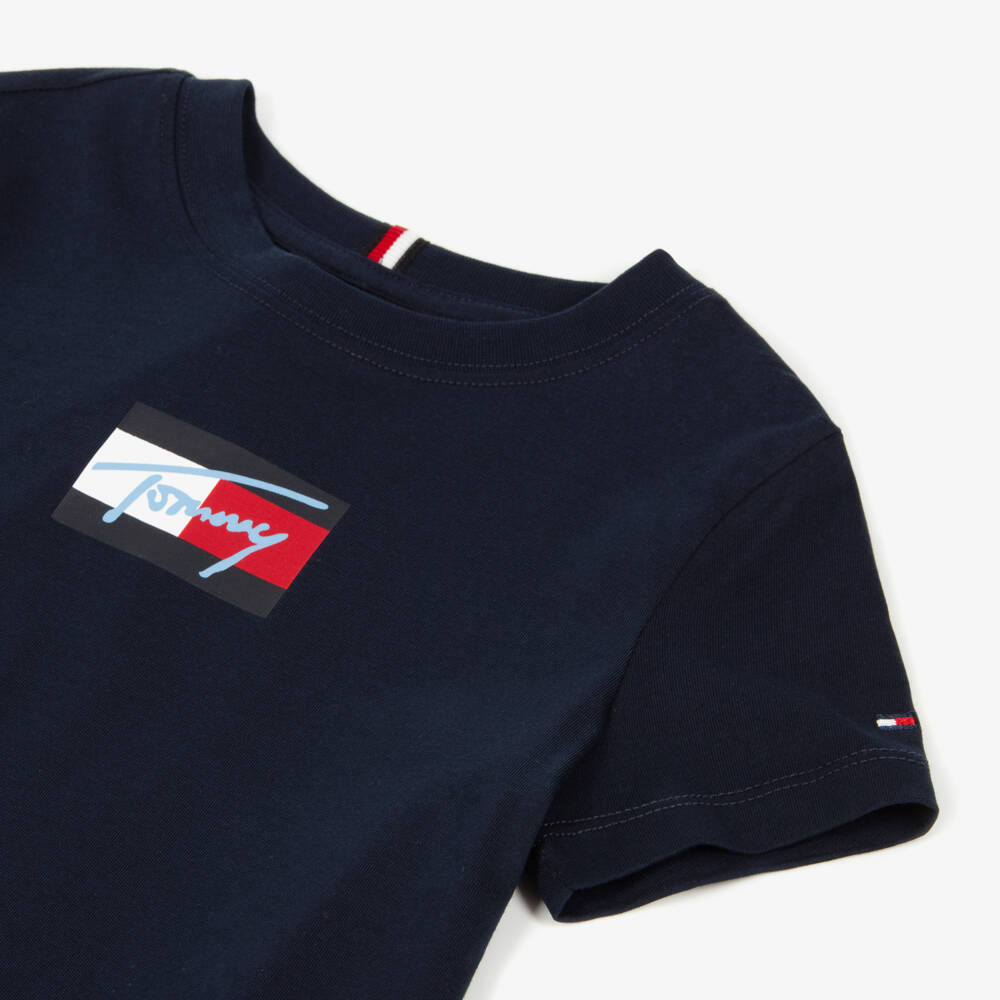 Tommy Hilfiger-Boys Navy Blue Cotton Flag Logo T-Shirt  | Childrensalon