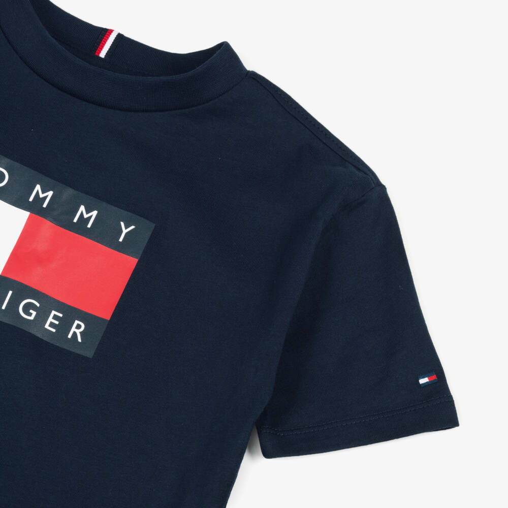 Tommy Hilfiger-Boys Navy Blue Cotton Heritage Flag Logo T-Shirt  | Childrensalon