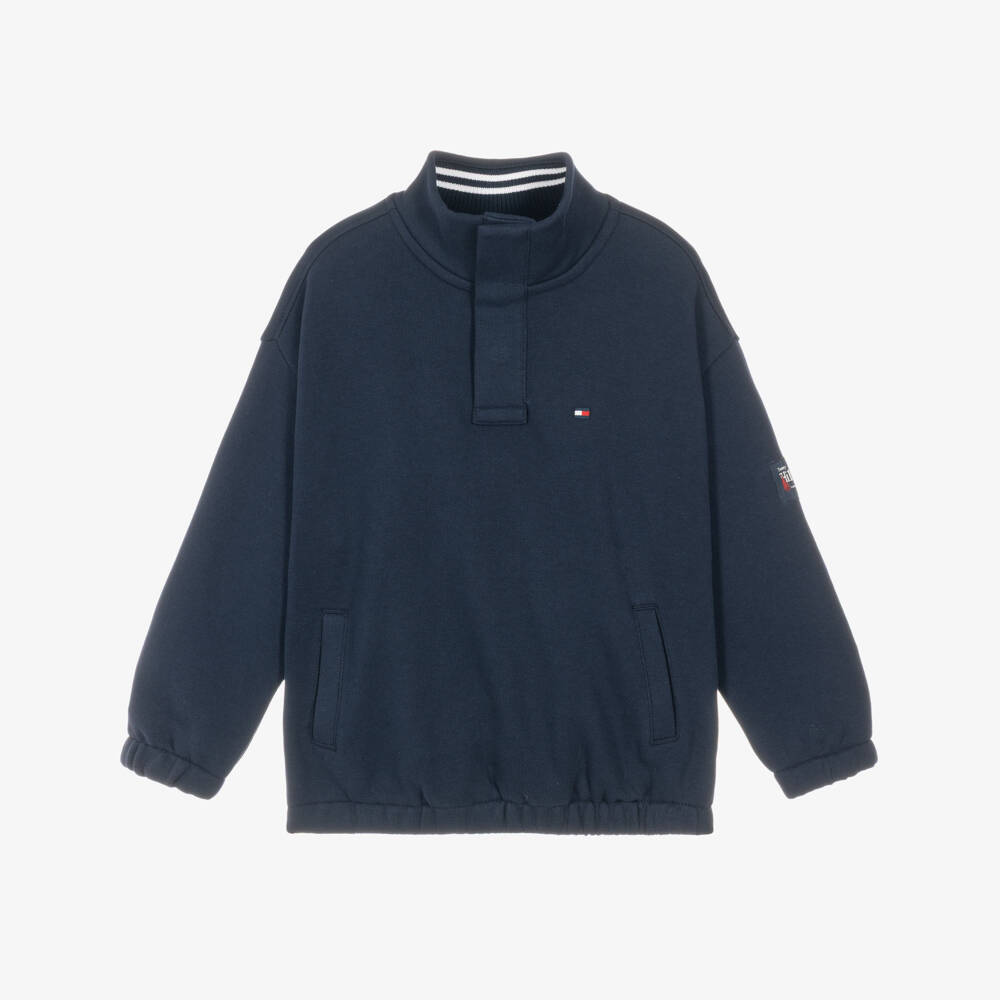 Tommy Hilfiger-Boys Navy Blue Cotton High-Neck Sweatshirt | Childrensalon