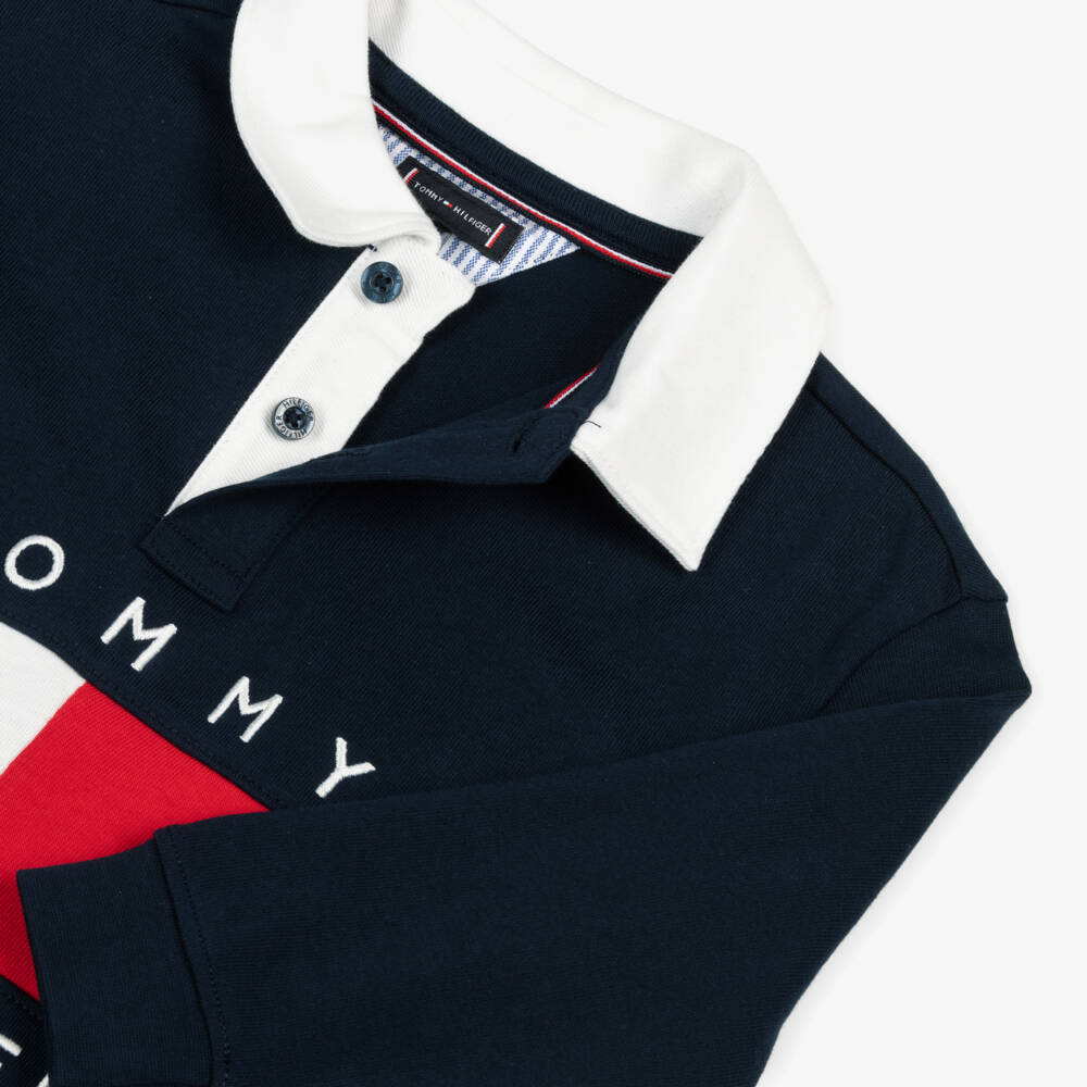 Tommy Hilfiger-Boys Navy Blue Cotton Jersey Heritage Flag Logo Rugby Shirt | Childrensalon