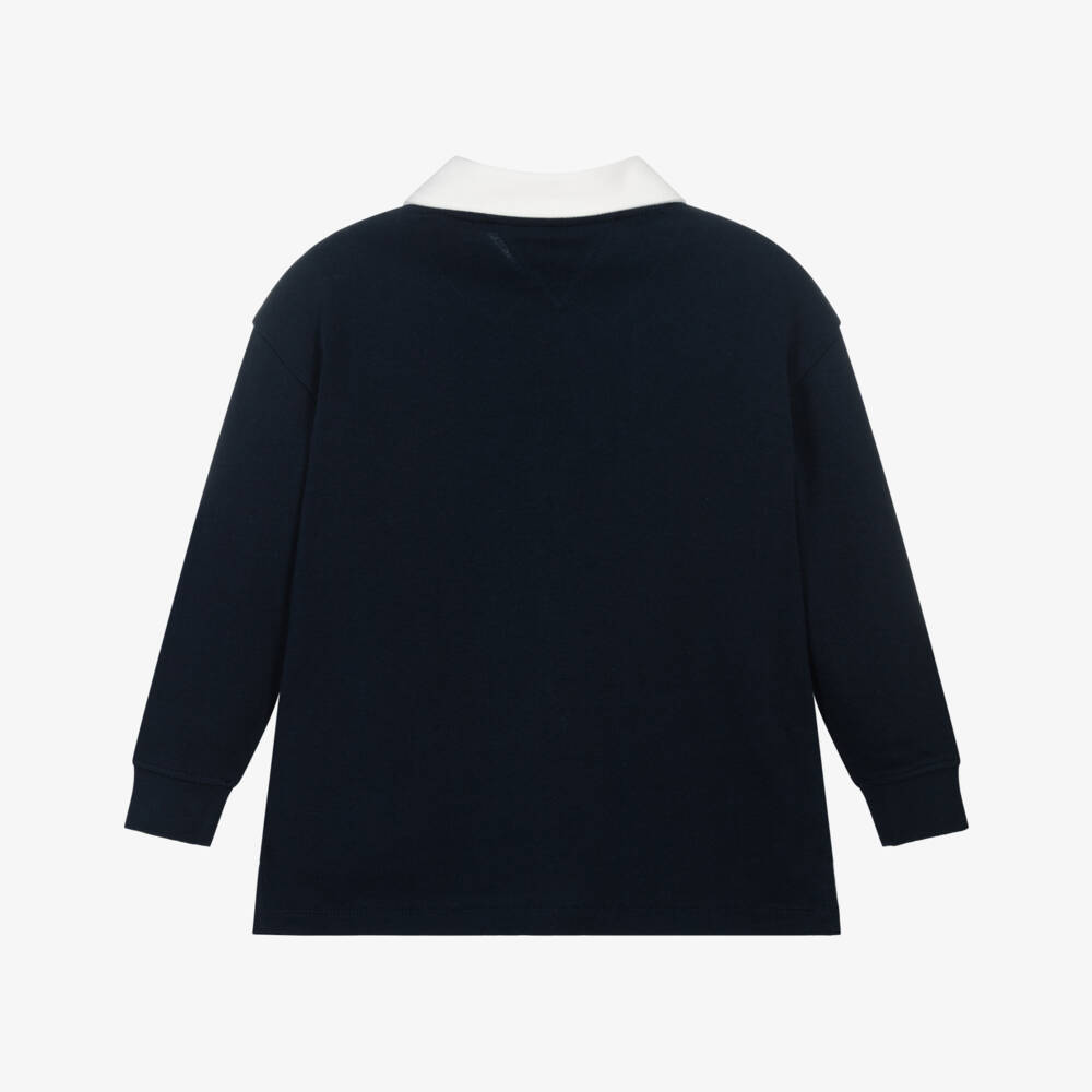 Tommy Hilfiger-Boys Navy Blue Cotton Jersey Heritage Flag Logo Rugby Shirt | Childrensalon