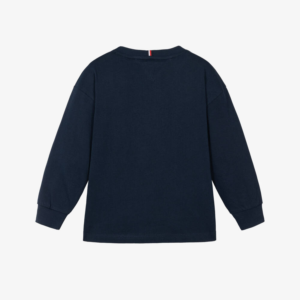 Tommy Hilfiger-Boys Navy Blue Cotton Jersey Long Sleeved Top | Childrensalon