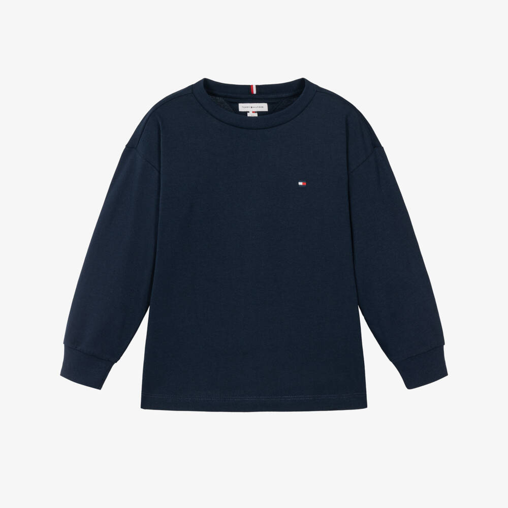 Tommy Hilfiger-Boys Navy Blue Cotton Jersey Long Sleeved Top  | Childrensalon