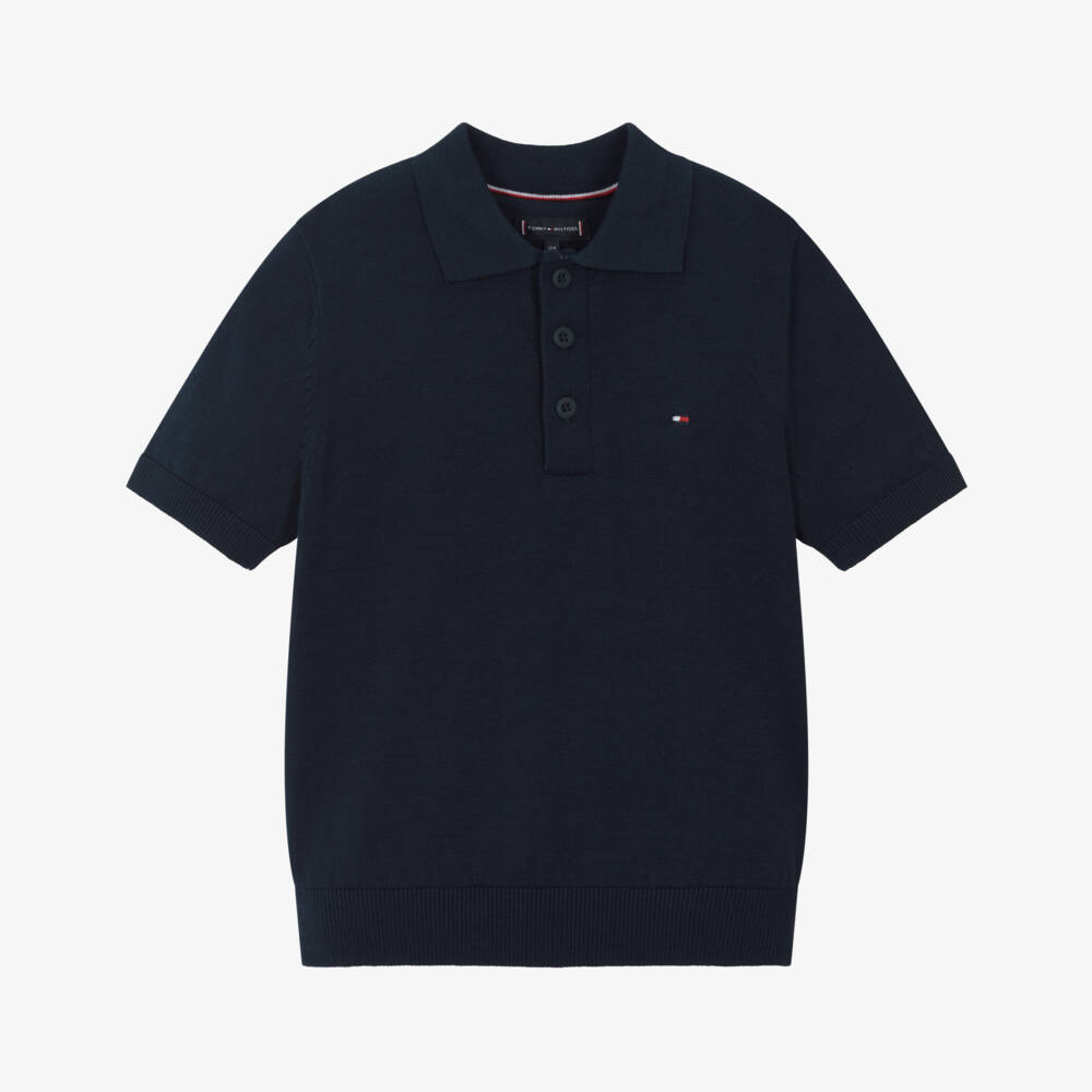 Tommy Hilfiger-Boys Navy Blue Cotton Knit Polo Shirt | Childrensalon