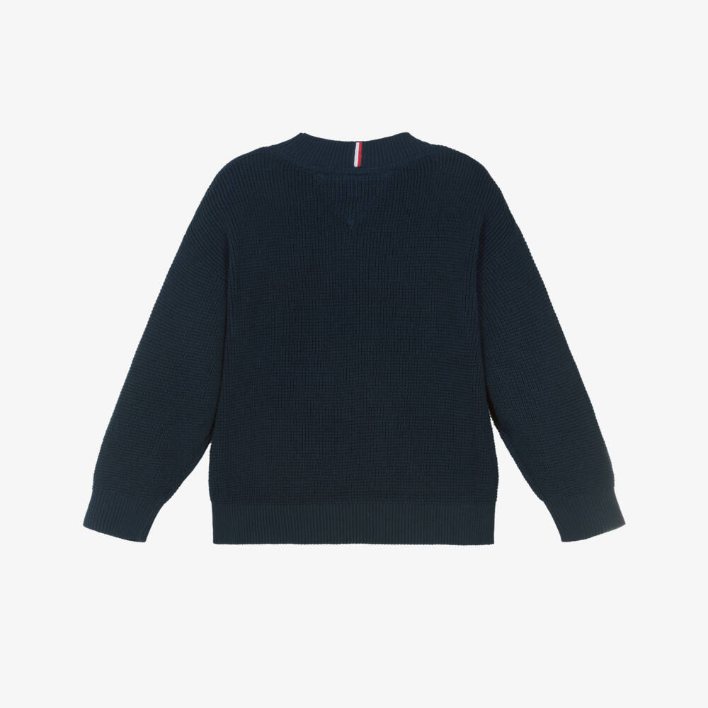 Tommy Hilfiger-Boys Navy Blue Cotton Knit Sweater with Flag Logo | Childrensalon