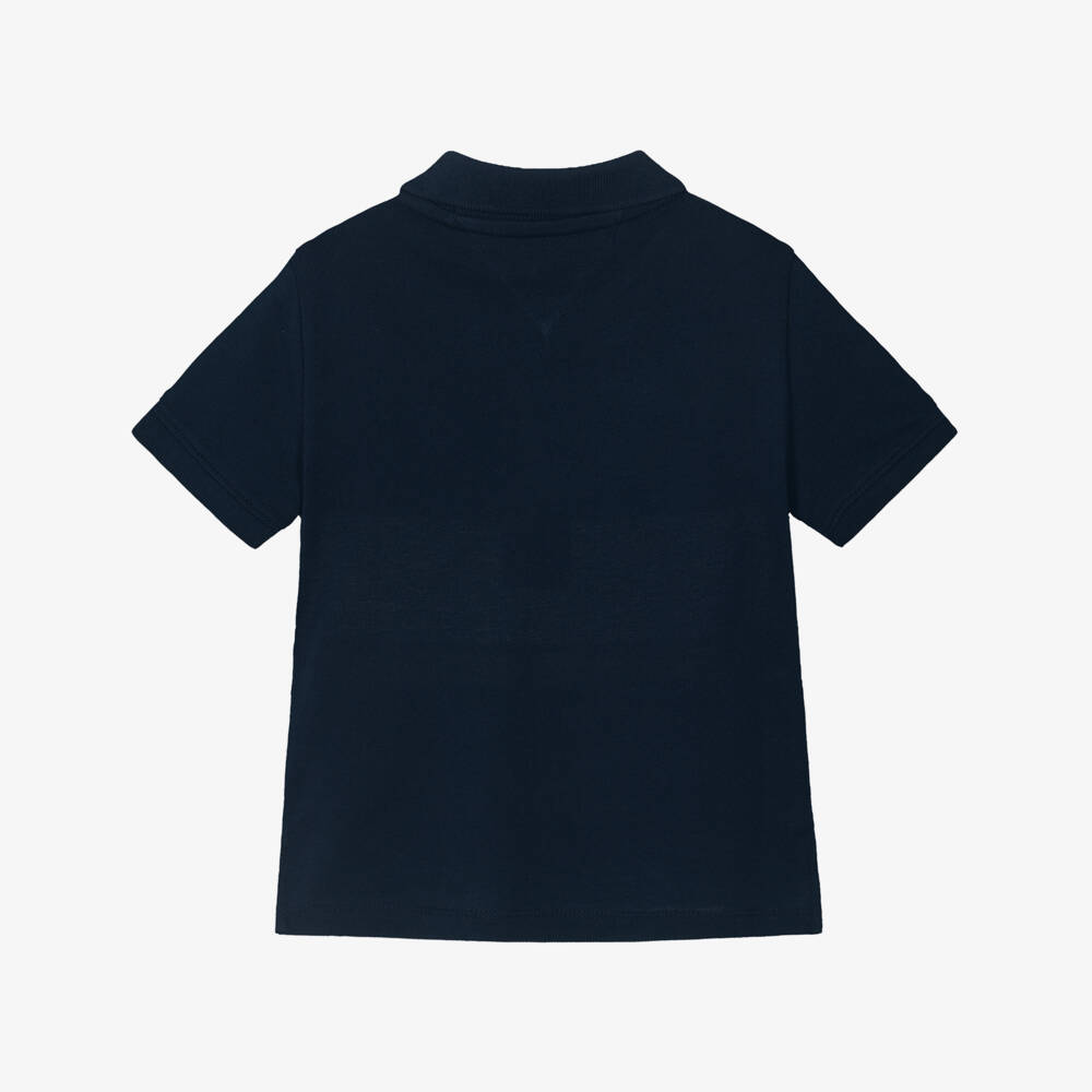 Tommy Hilfiger-Boys Navy Blue Cotton Piqué Colour Block Polo Shirt | Childrensalon