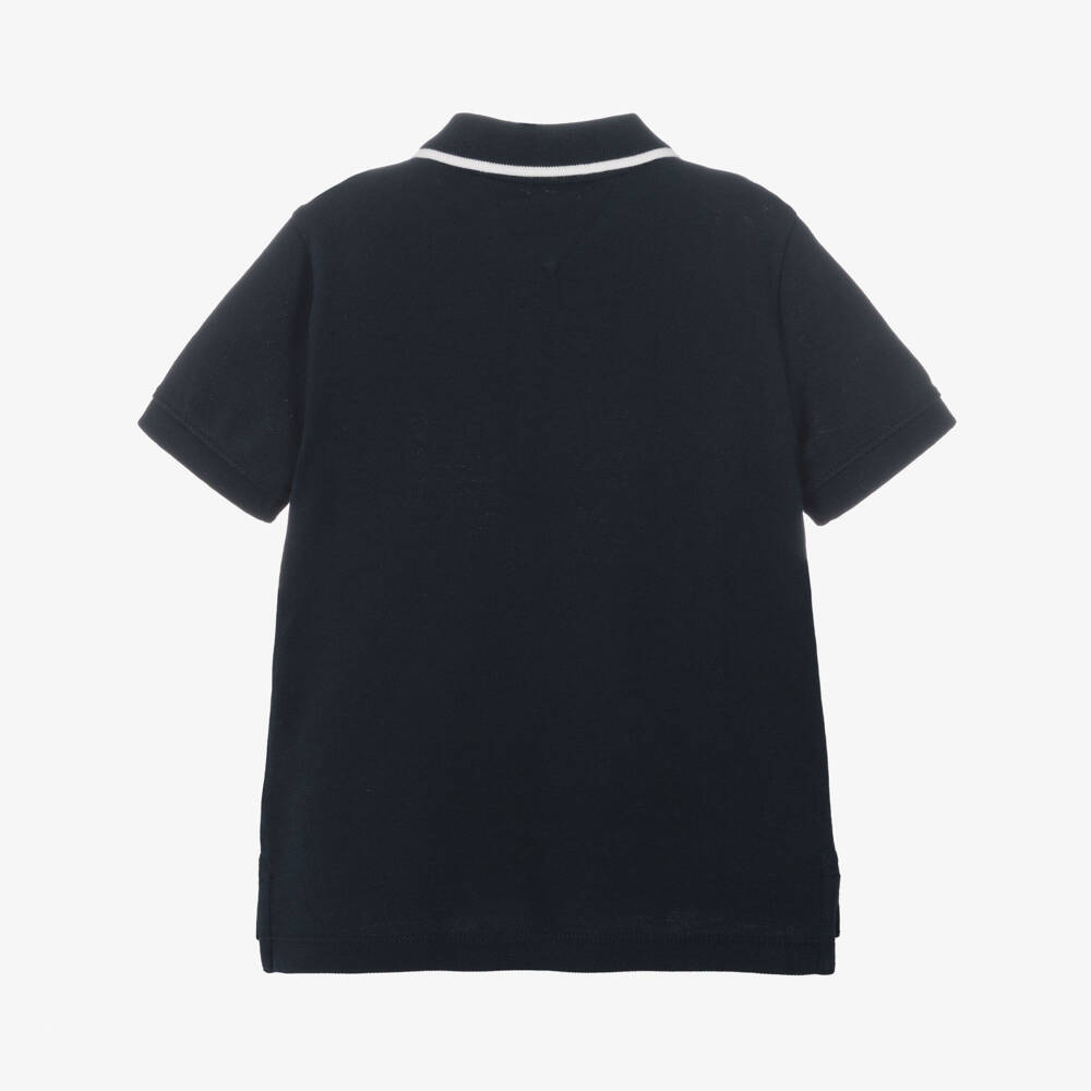 Tommy Hilfiger-Boys Navy Blue Cotton Piqué Polo Shirt with Short Sleeves | Childrensalon